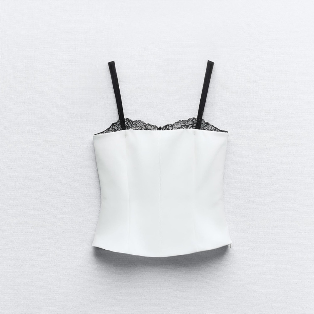 Black Lace Trim Corset Top